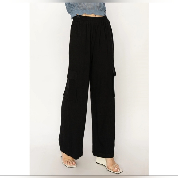 #48 🛑S,L BOHO CHIC TRENDY Wide Leg Linen Cargo Pants - Picture 3 of 16